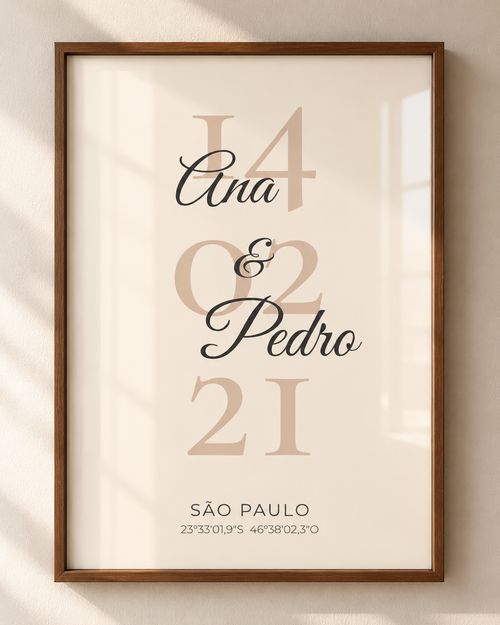 Quadro Data do Casal personalizado com moldura filete – mockup 1 | Aphago