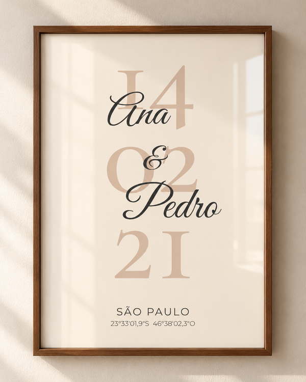 Quadro Data do Casal personalizado com moldura filete – mockup 1 | Aphago