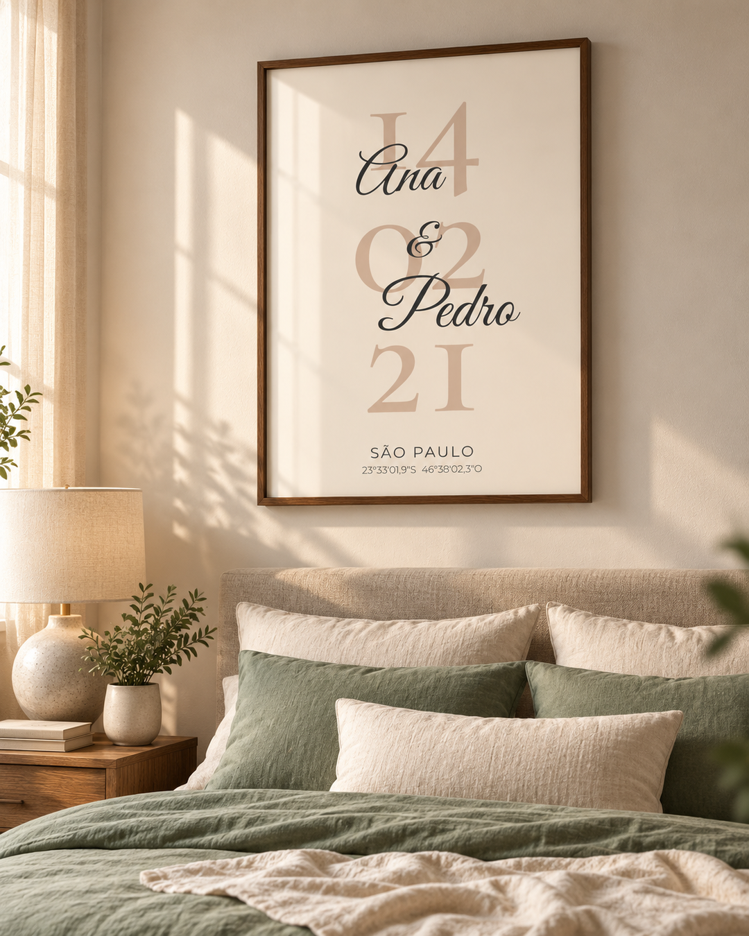 Quadro Data do Casal personalizado com moldura filete – mockup 2 | Aphago