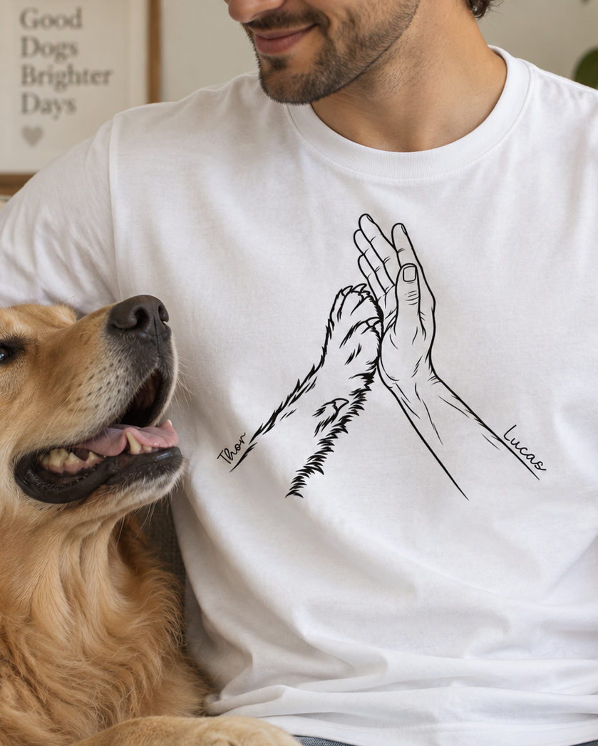 Nossa conexão - Mão e Pata - algodão peruano - camiseta branca