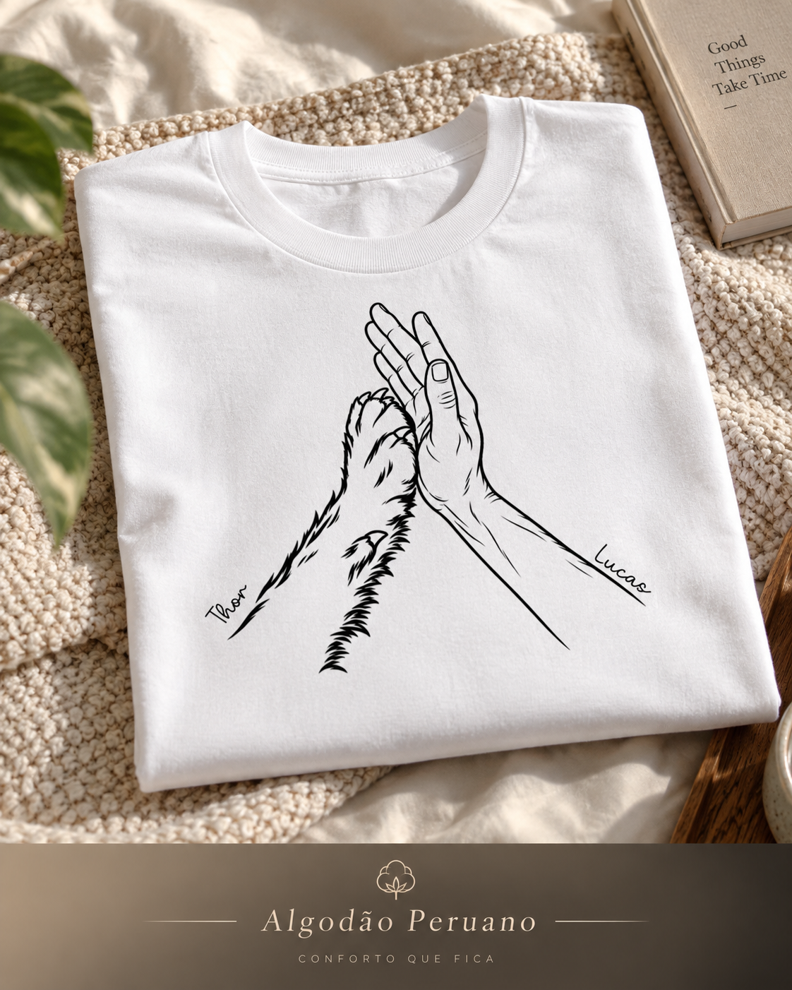 Nossa conexão - Mão e Pata - algodão peruano - camiseta branca