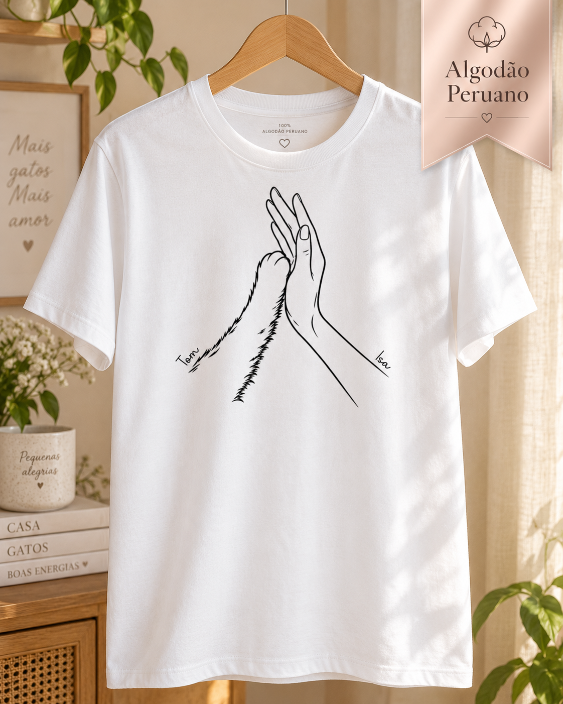 Nossa conexão - Mão e Pata - algodão peruano - camiseta branca