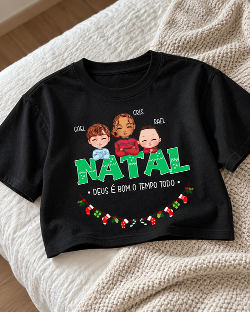 Família Natalina (Só Mamãe) - Cropped e Regata