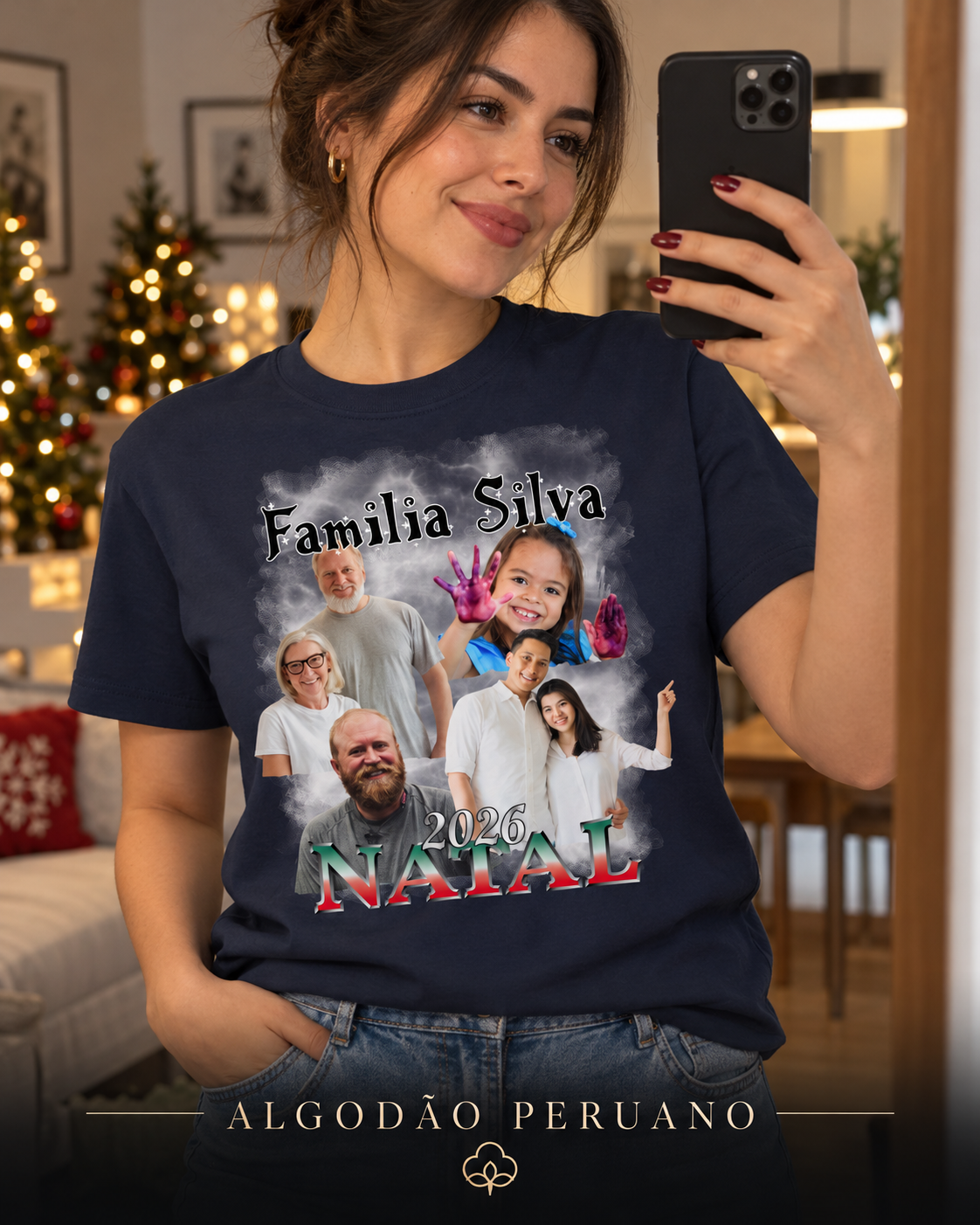 Minha Família Natalina Bootleg - Algodão Peruano