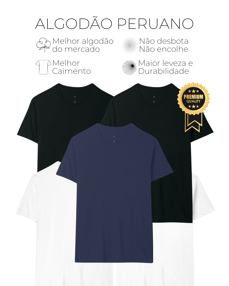 Kit 7 Camisetas Lisas - Algodão Peruano